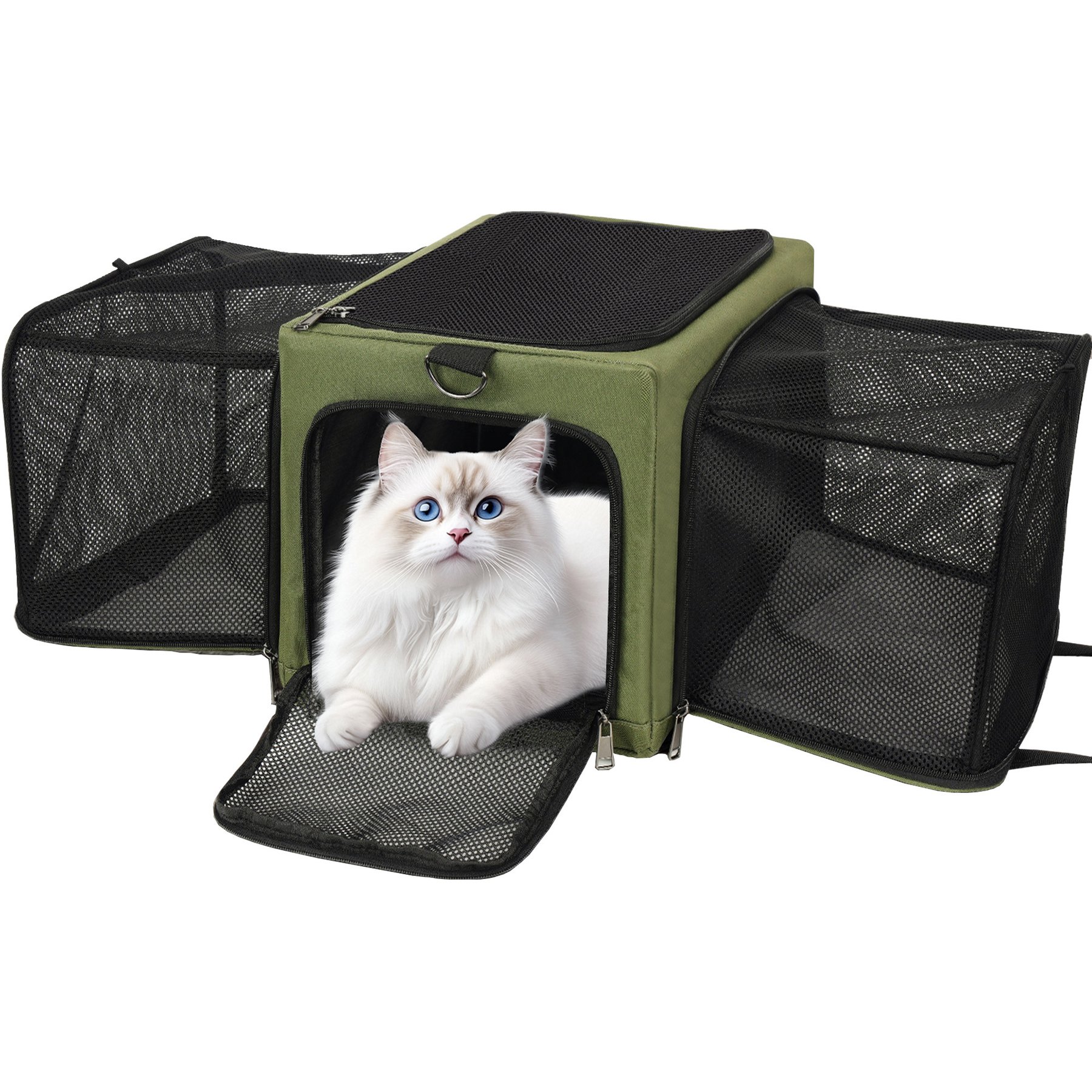 DOPZER TSA Airline Approved Side Expandable Washable Collapsible Soft-Sided Small Dog & Cat Carrier, Army Green, 17 x 11 x 11-in