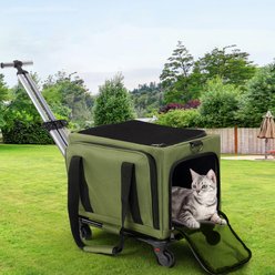 DOPZER Rolling Airline Approved Expandable Soft-Sided Small Dog & Cat Carrier with Removable Wheels & Telescopic Handle, Army Green, 17 x 11 x 11-in