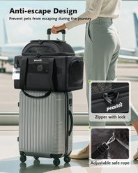 Pecute Airline Approved Expandable Breathable Soft-Sided Travel Bag Dog & Cat Carrier with Locking Zippers, Deep Grey slide 2 of 9