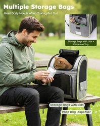 Pecute Travel Hands Free Expandable Foldable Backpack Dog & Cat Carrier with 4-Side Breathable Mesh, Multi-Entry & Lockable Zippers, Grey slide 2 of 9