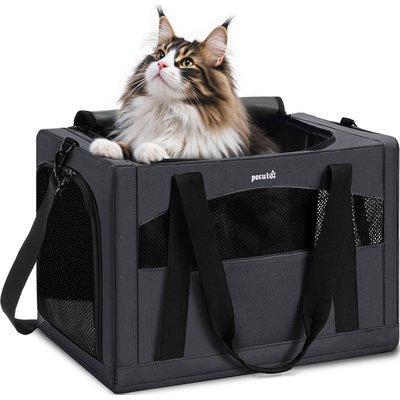 Pecute Pecute Soft-Sided Dog & Cat Carrier Bag, Dark Grey, 18.5-in