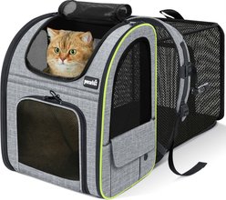 Pecute Travel Hands Free Expandable Foldable Backpack Dog & Cat Carrier with 4-Side Breathable Mesh, Multi-Entry & Lockable Zippers, Grey