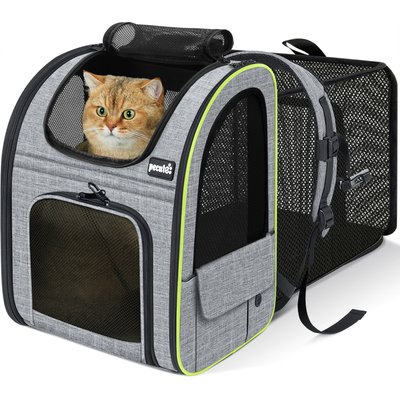 Pecute Pecute Expandable with Roll-up Mesh Backpack Dog & Cat Carrier, Grey