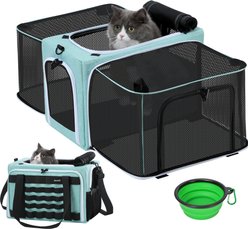 Pecute Car Storage Foldable Expandable Stable Travel Bag Dog & Cat Carrier with Locking Zippers & Belt, Blue