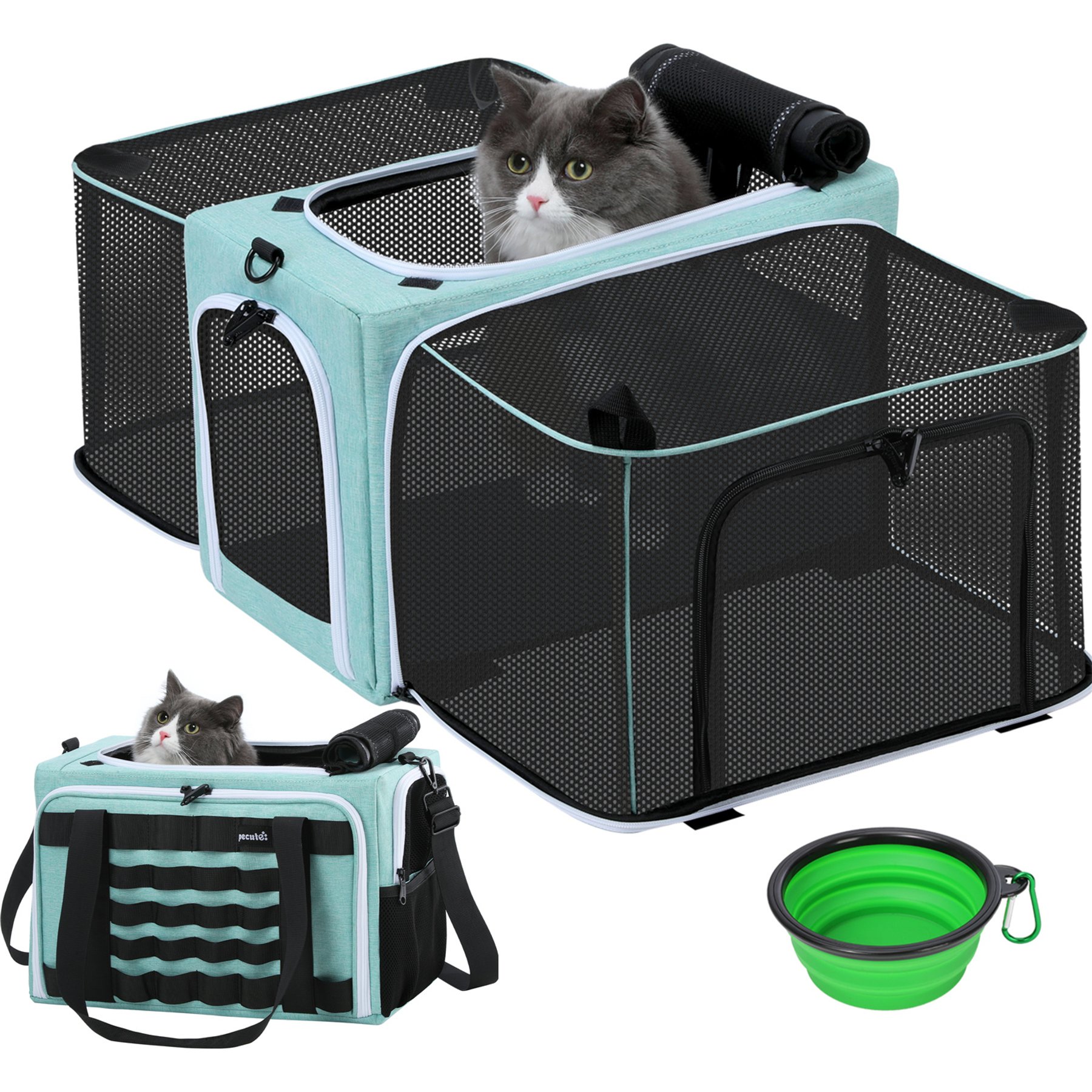 Pecute Larger Expandable Dog & Cat Carrier, Blue