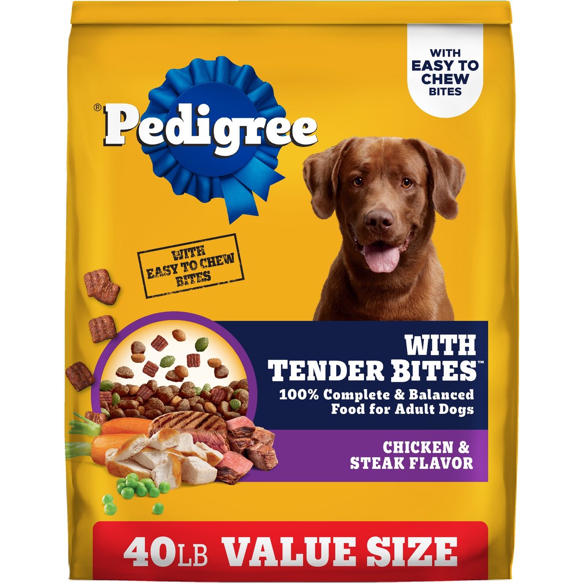Pedigree Tender Bites Complete Nutrition Chicken & Steak Flavor Dry Dog Food, 40-lb bag