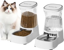 Gardner Pet Stainless Steel Bowls Water Dispenser with Filter, Gravity, BPA-Free Polypropylene Dog & Cat Waterer & Feeder, 2-gallon, White