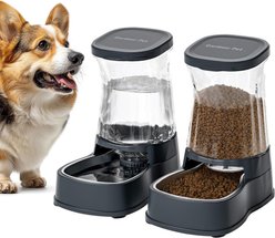 Gardner Pet Stainless Steel Bowls Water Dispenser with Filter, Gravity, BPA-Free Polypropylene Dog & Cat Waterer & Feeder, 2-gallon, Grey