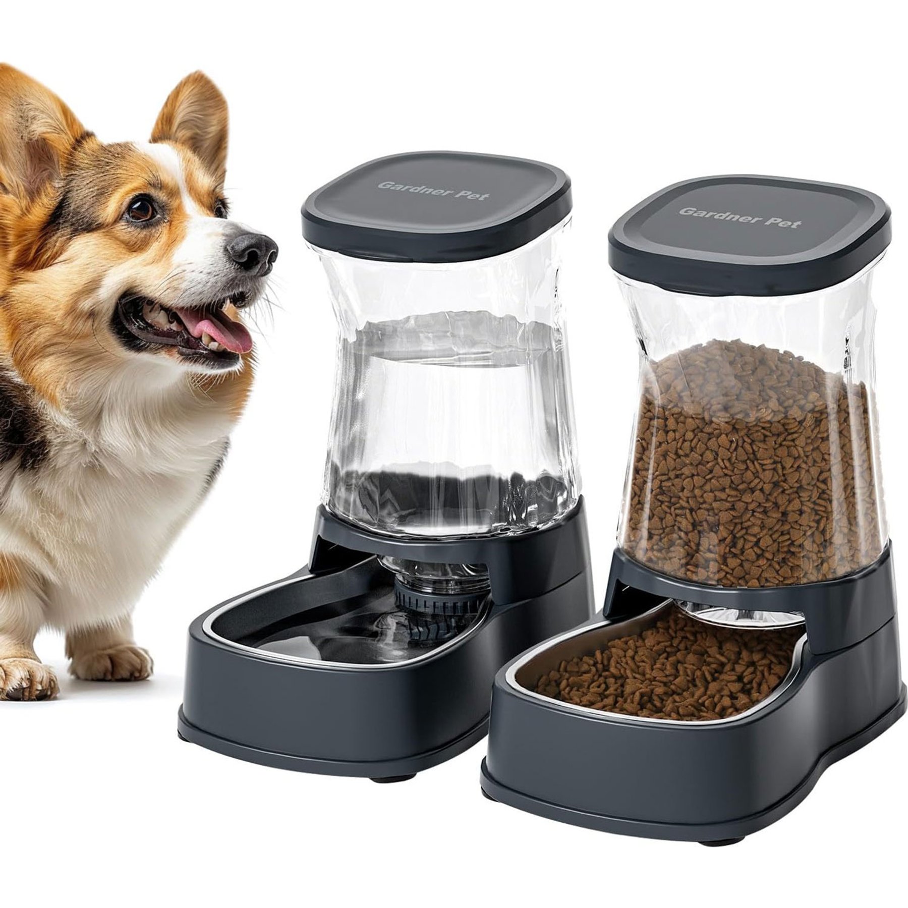 Gardner Pet Stainless Steel Bowls Water Dispenser with Filter, Gravity, BPA-Free Polypropylene Dog & Cat Waterer & Feeder, 2-gallon, Grey