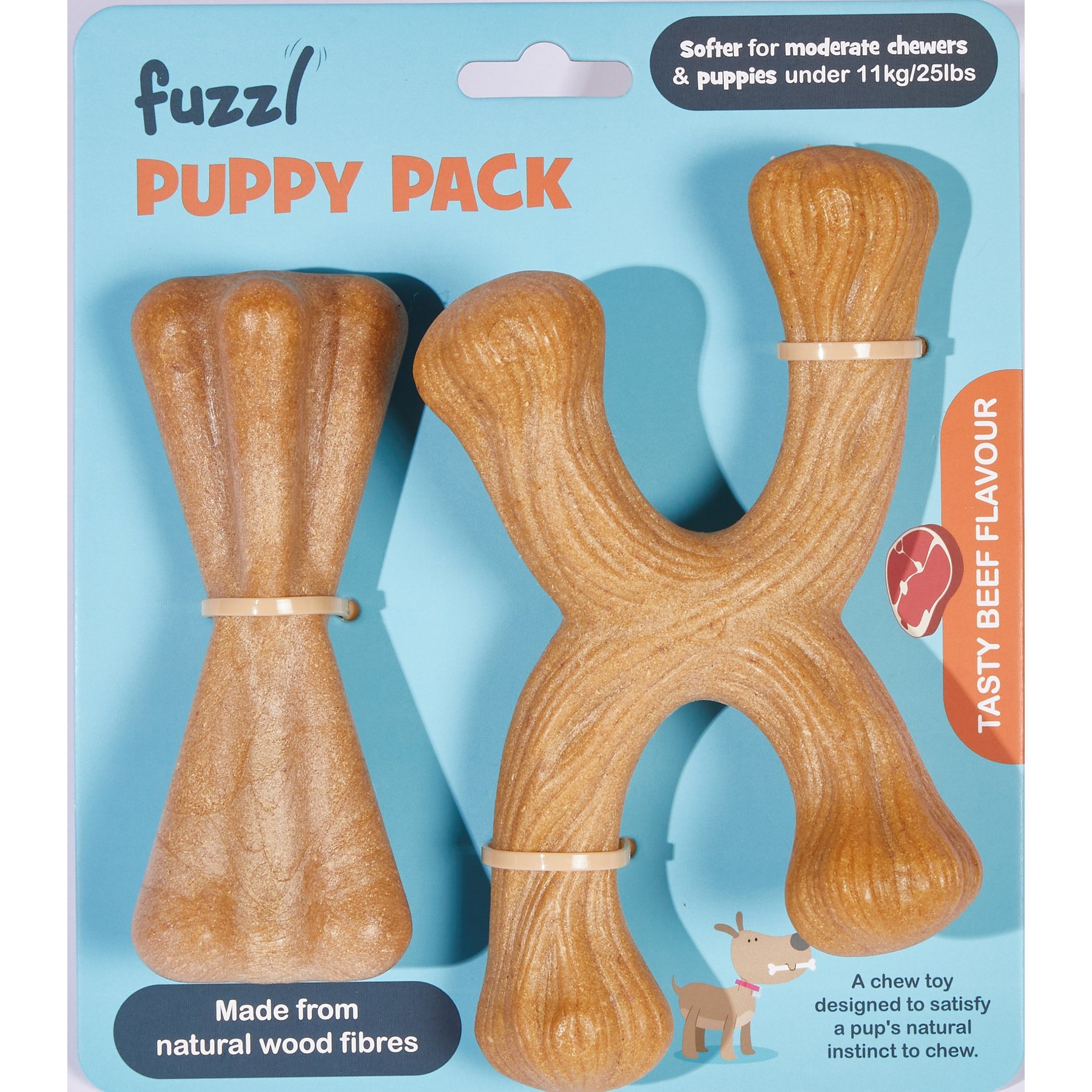 Fuzzl Chew Bone & Crossbone Beef Flavored Small Dog Chew Toy, 2 count