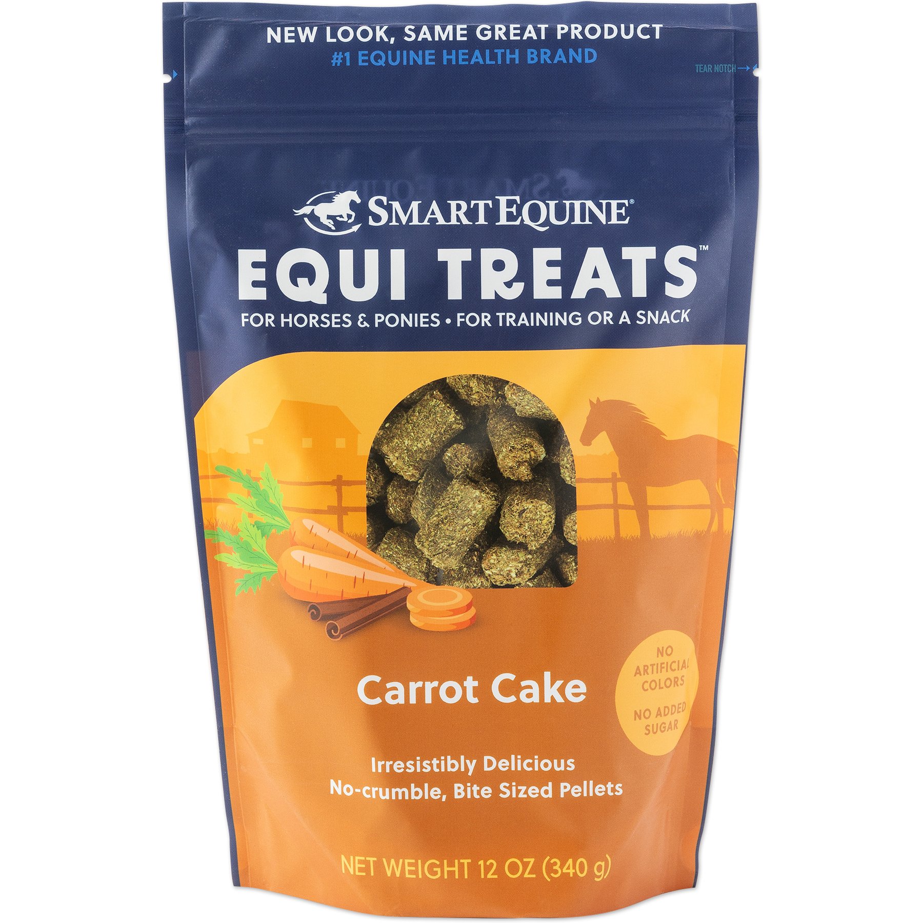 SmartPak Equi Treat Bite Sized Carrot Cake Pellets Supplement for Horses, 12-oz bag