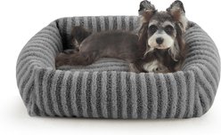 Invenho Soft Rabbit & Teddy Velvet Plush Rectangle Orthopedic Bolster Dog & Cat Bed with Removabe Cover, Light Gray, 25-in