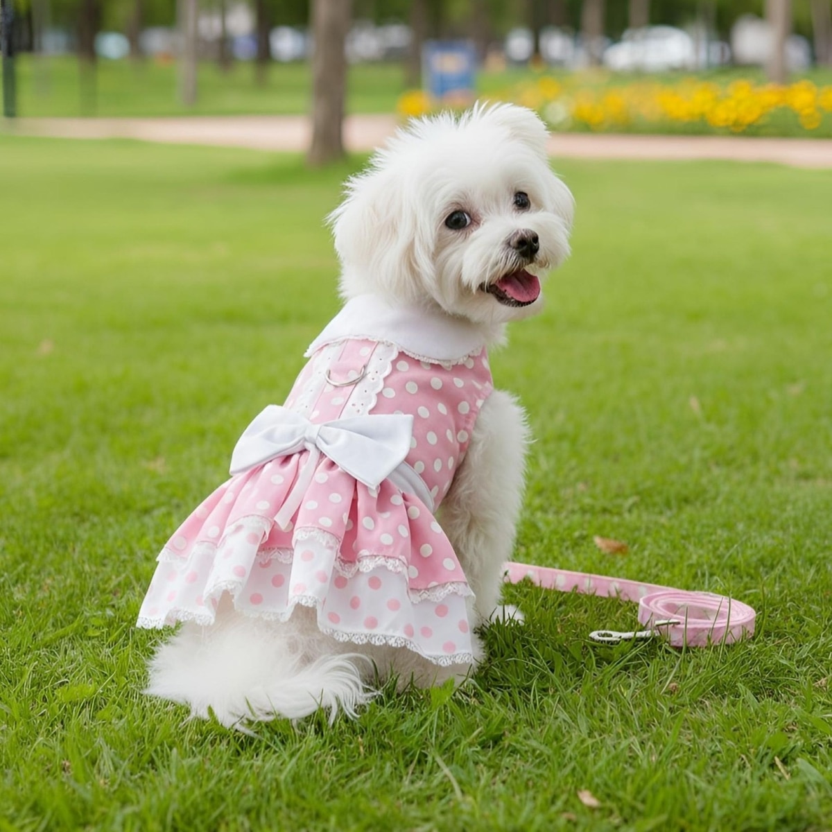 DOGGIE DESIGN Polka Dot & Lace Dog Dress Set with Matching Leash, X-Small -  Chewy.com
