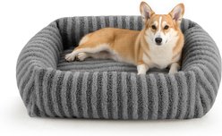 Invenho Soft Rabbit & Teddy Velvet Plush Rectangle Orthopedic Bolster Dog & Cat Bed with Removabe Cover, Light Gray, 30-in