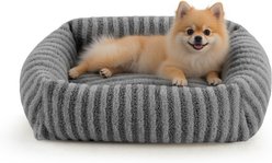 Invenho Soft Rabbit & Teddy Velvet Plush Rectangle Orthopedic Bolster Dog & Cat Bed with Removabe Cover, Light Gray, 20-in