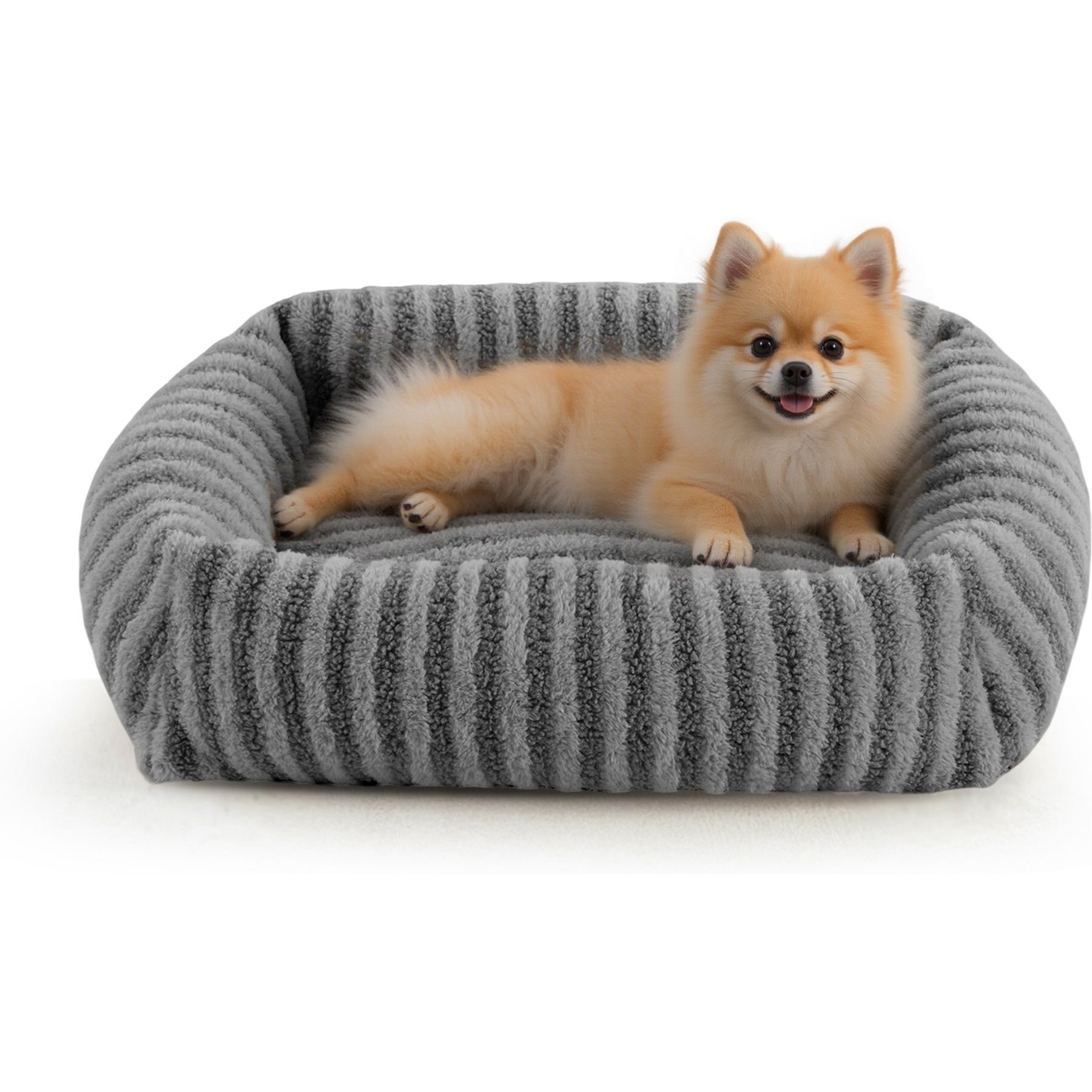 Invenho Soft Rabbit & Teddy Velvet Plush Rectangle Orthopedic Bolster Dog & Cat Bed with Removabe Cover, Light Gray, 20-in