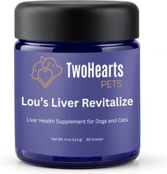 TwoHearts Pets Lou’s Liver Care Revitalize Powder Supplement for Dogs & Cats, 4-oz box, 60 count