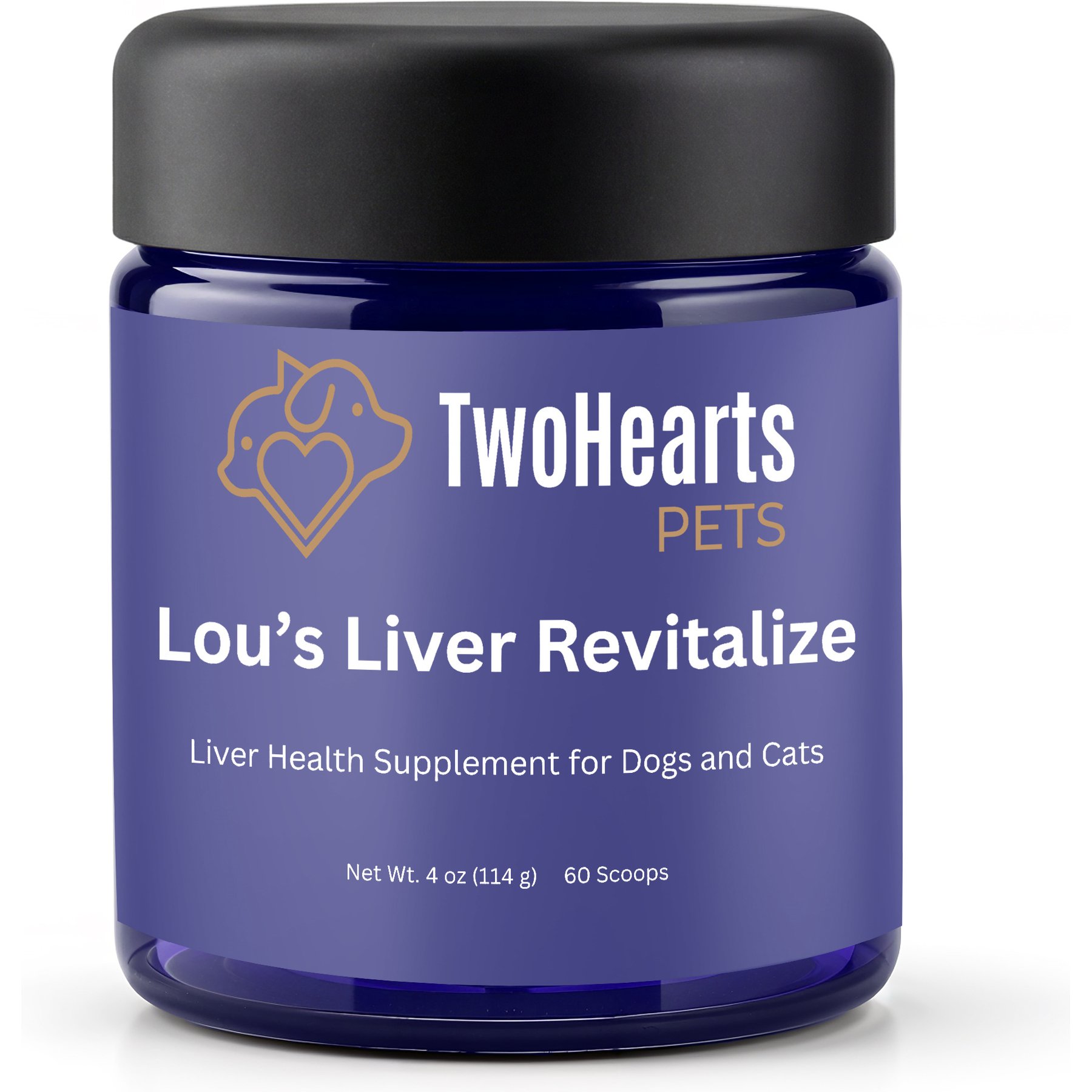 TwoHearts Pets Lou’s Liver Care Revitalize Powder Supplement for Dogs & Cats, 4-oz box, 60 count