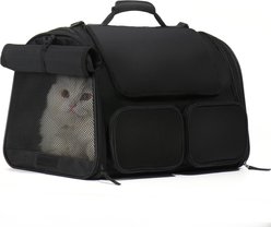 FUKUMARU 4 Mesh Windows & Storage Pockets Travel Bag Airline Approved Cat Carrier, Black