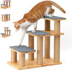 FUKUMARU Scratching Post Solid Wood Dog & Cat Stairs, Grey