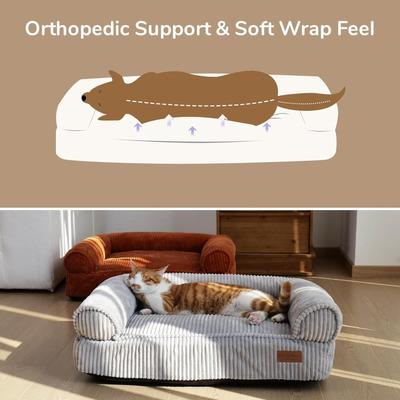 Show full view: FUKUMARU Warm Cotton Corduroy Cozy Couch with Washable Cover Dog & Cat Bed, Grey slide 4 of 8