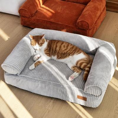 Show full view: FUKUMARU Warm Cotton Corduroy Cozy Couch with Washable Cover Dog & Cat Bed, Grey slide 6 of 8