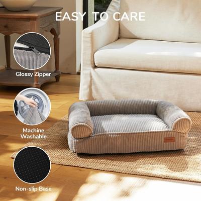 Show full view: FUKUMARU Warm Cotton Corduroy Cozy Couch with Washable Cover Dog & Cat Bed, Grey slide 3 of 8