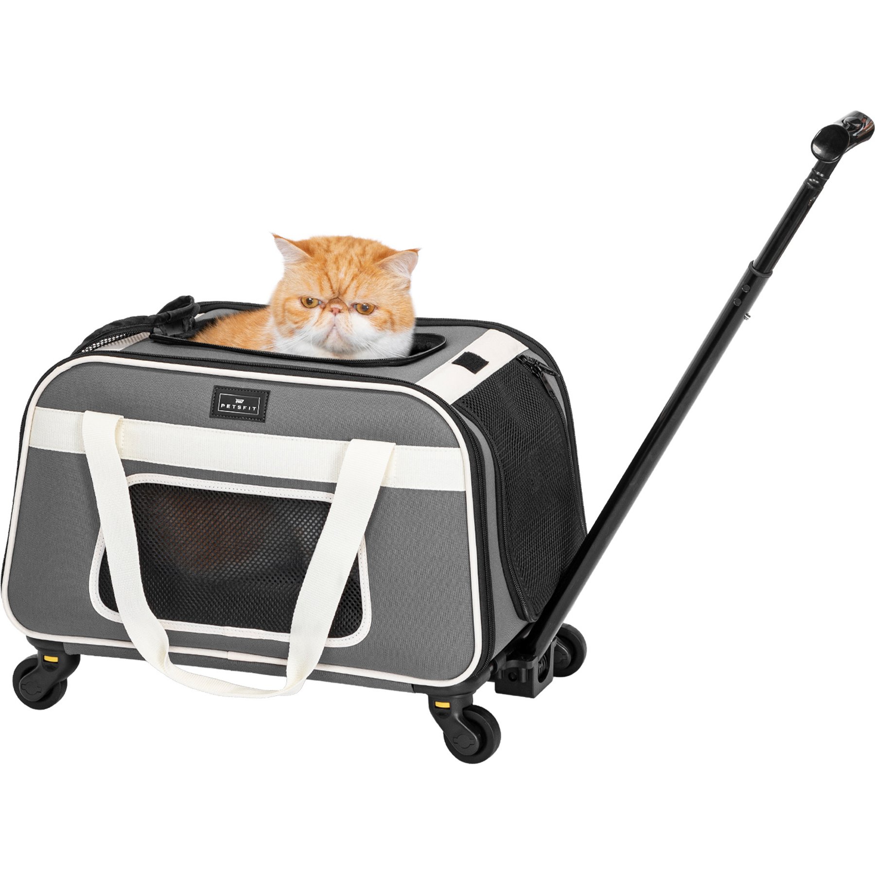Petsfit Airline-Approved Removable Wheels & Telescopic Handle Rolling Dog & Cat Carrier, Grey