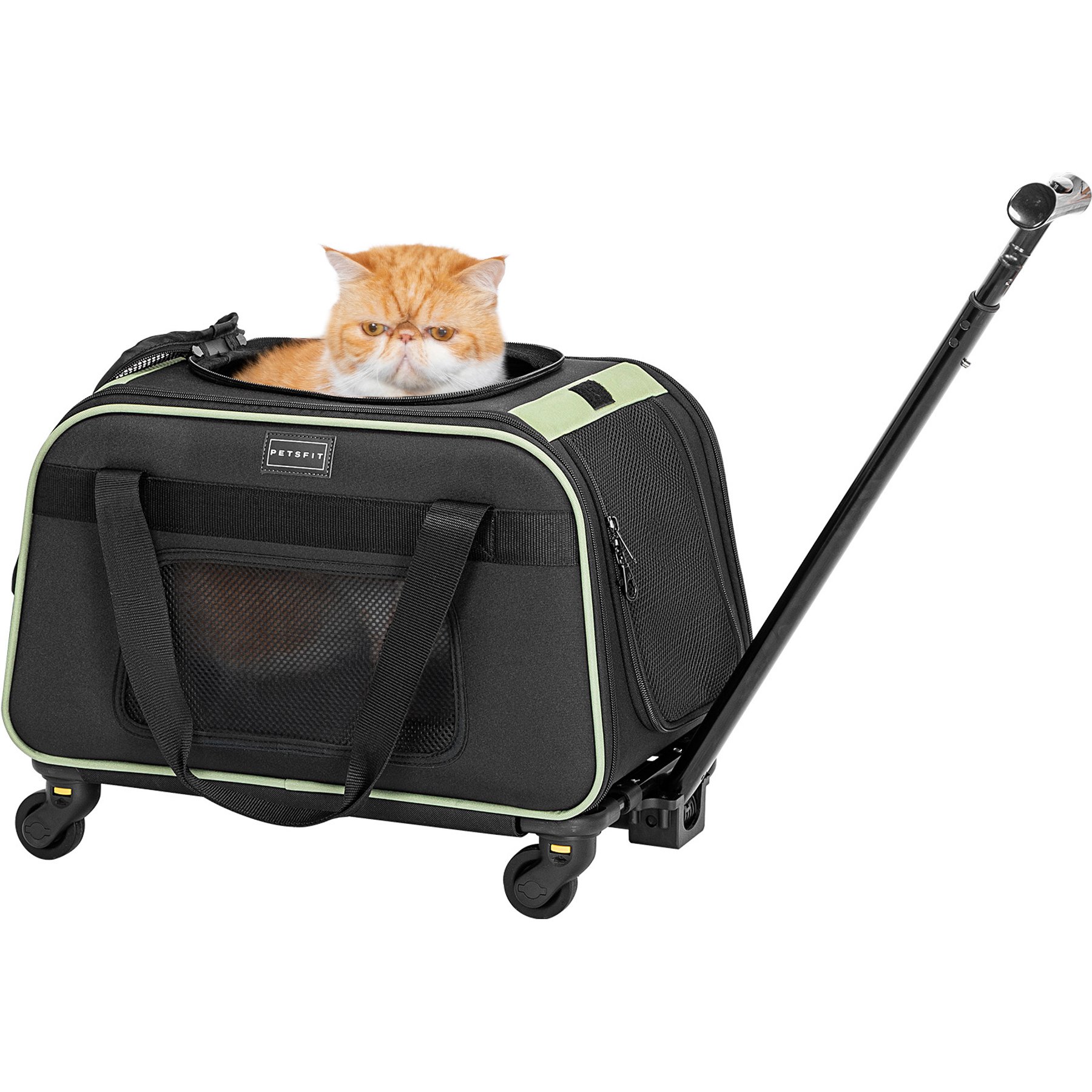Petsfit Airline-Approved Removable Wheels & Telescopic Handle Rolling Dog & Cat Carrier, Black