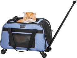 Petsfit Airline-Approved Removable Wheels & Telescopic Handle Rolling Dog & Cat Carrier, Blue