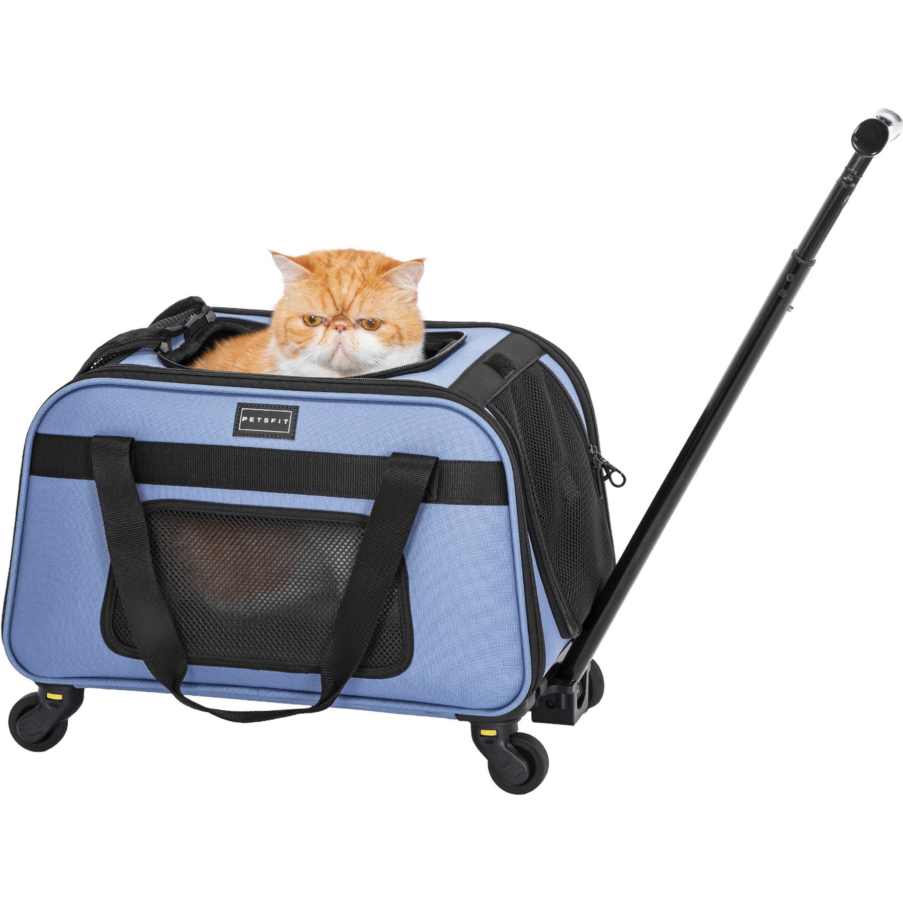 Petsfit Airline-Approved Removable Wheels & Telescopic Handle Rolling Dog & Cat Carrier, Blue