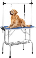 Yafylly Stainless Steel Frame Adjustable Arm & Safety Clamps Non-Slip Rubber Surface Folding Dog & Cat Grooming Table, Blue, Medium: 42-in