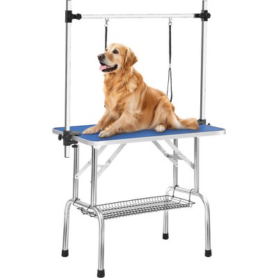 Yafylly Yafylly Stainless Steel Frame Adjustable Arm & Safety Clamps Non-Slip Rubber Surface Folding Dog & Cat Grooming Table, Blue, Medium: 42-in