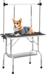Yafylly Stainless Steel Frame Adjustable Arm & Safety Clamps Non-Slip Rubber Surface Folding Dog & Cat Grooming Table, Black, Medium: 42-in