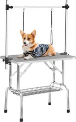 Yafylly Stainless Steel Frame Adjustable Arm & Safety Clamps Non-Slip Rubber Surface Folding Dog & Cat Grooming Table, Silver Gray, Medium: 42-in
