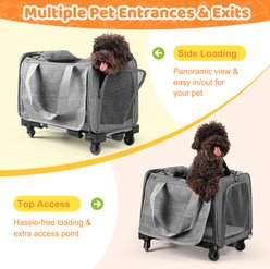 SMONTER Multi Carry Rolling Travel Dog Carrier Bag with Removable Wheels, Washable Plush Mat, Shoulder Strap & Adjustable Telescopic Handle, Grey, 18-in slide 2 of 7