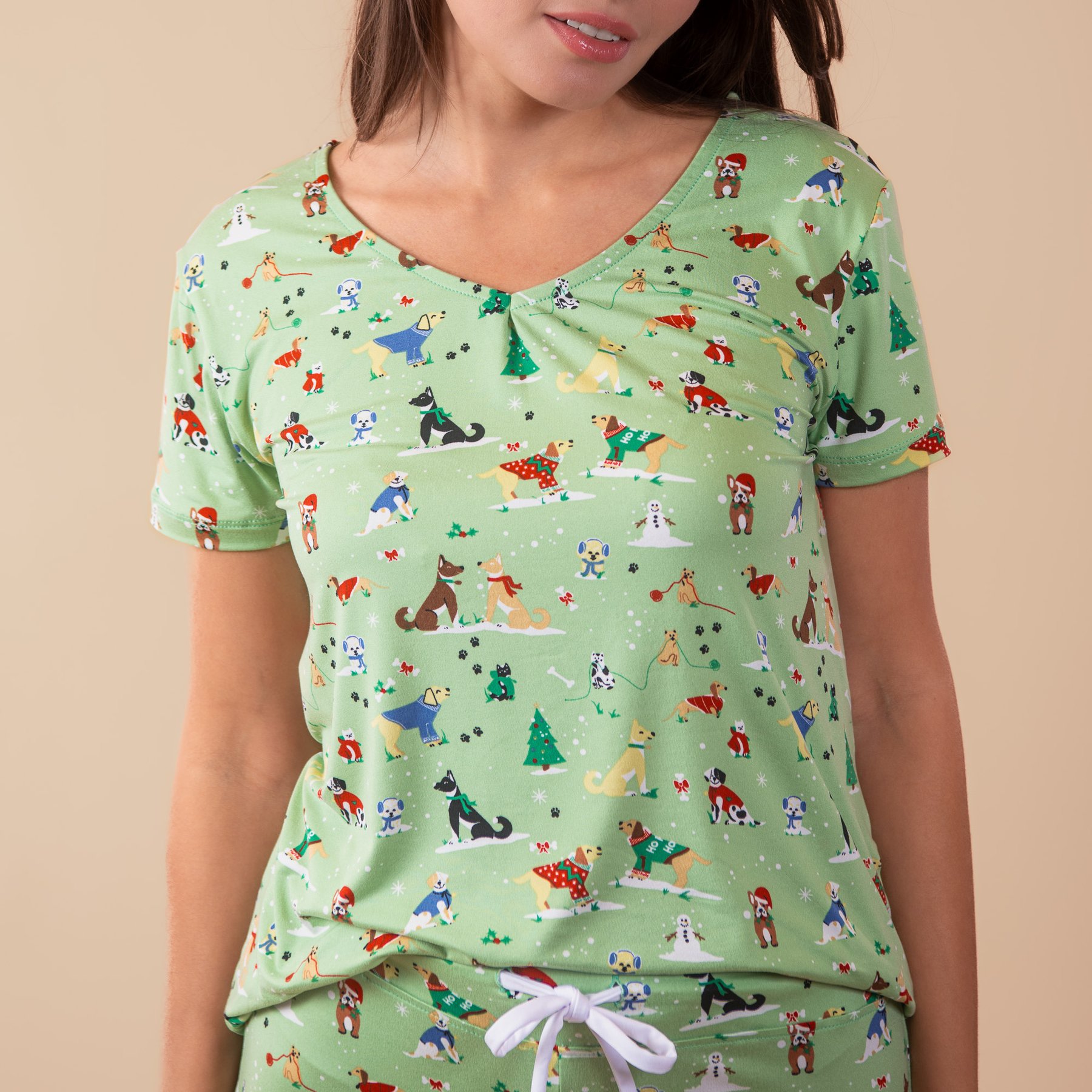 Amanda Blu Santa Paws V-Neck Pajama Top, X-Large