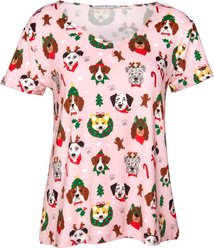 Amanda Blu Santa Pups V-Neck Pajama Top, Small