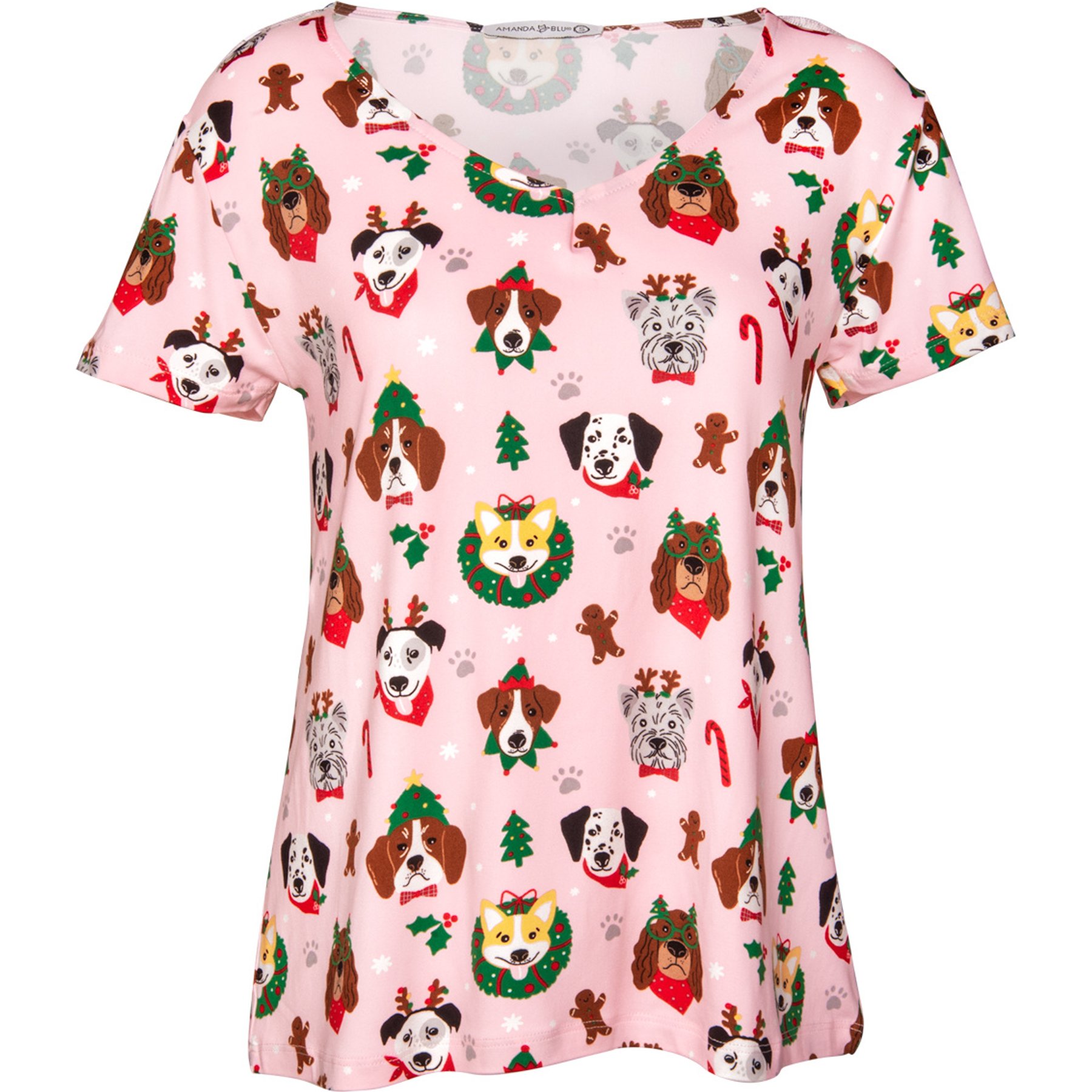 Amanda Blu Santa Pups V-Neck Pajama Top, XX-Large