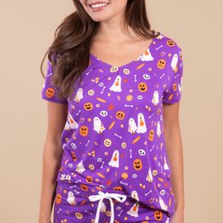 Amanda Blu Trick or Treat Pups V-Neck Pajama Top, Small