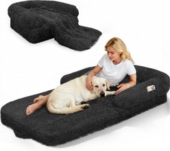 PawsNestParlor Foldable Oversize Human Orthopedic Covered Dog Bed with 10-cm Thick Memory Foam & Blanket, 71 x 38 x 9-in, Black