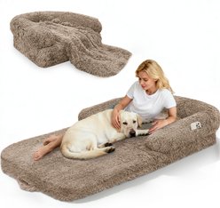PawsNestParlor Foldable Oversize Human Orthopedic Covered Dog Bed with 10-cm Thick Memory Foam & Blanket, 71 x 38 x 9-in, Khaki slide 1 of 7