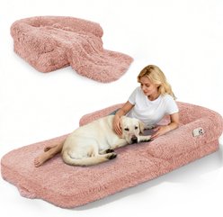 PawsNestParlor Foldable Oversize Human Orthopedic Covered Dog Bed with 10-cm Thick Memory Foam & Blanket, 71 x 38 x 9-in, Pink