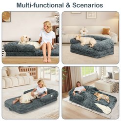 PawsNestParlor Foldable Oversize Human Orthopedic Covered Dog Bed with 10-cm Thick Memory Foam & Blanket, 71 x 38 x 9-in, Dark Grey slide 2 of 7