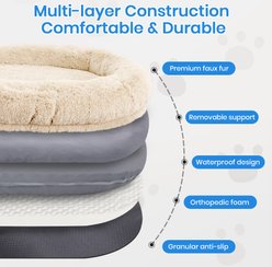 PawsNestParlor Human Washable Faux Fur Orthopedic Covered Dog Bed with Plump Pillow, Blanket & Strap, 78 x 45 x 12-in, Beige slide 2 of 6