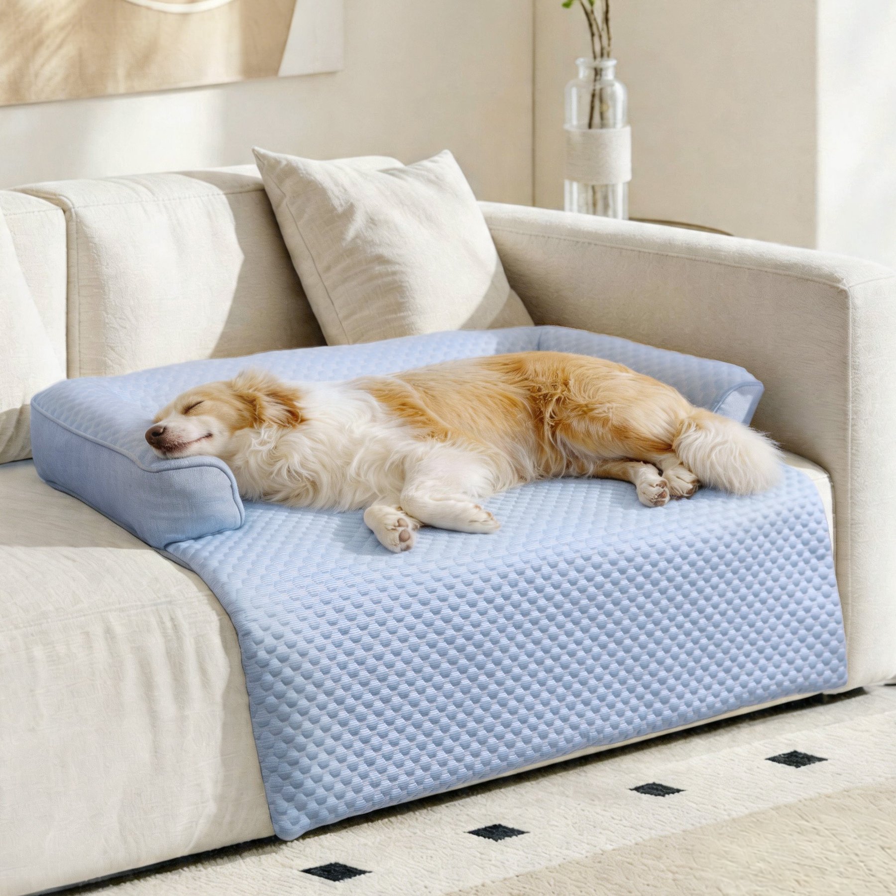 LFC PETS Cooling Sofa Bolster Dog & Cat Couch Cover, Blue, Large