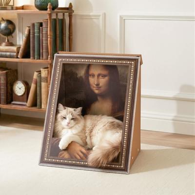 HAPPY & POLLY 3D 19.4-in Famous Painting Cat Scratcher & Bed, Mona