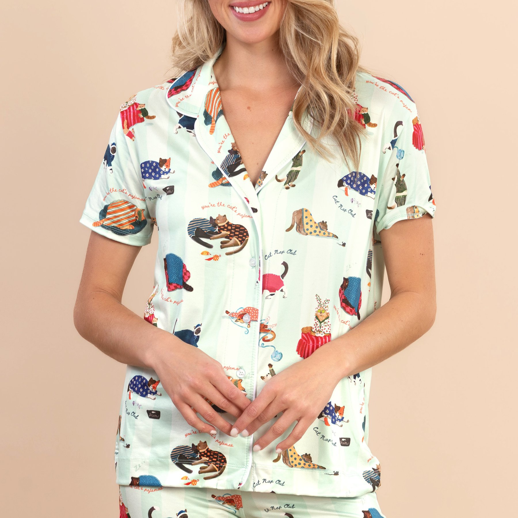 Amanda Blu Cat Nap Notch Collar Pajama Top, Medium