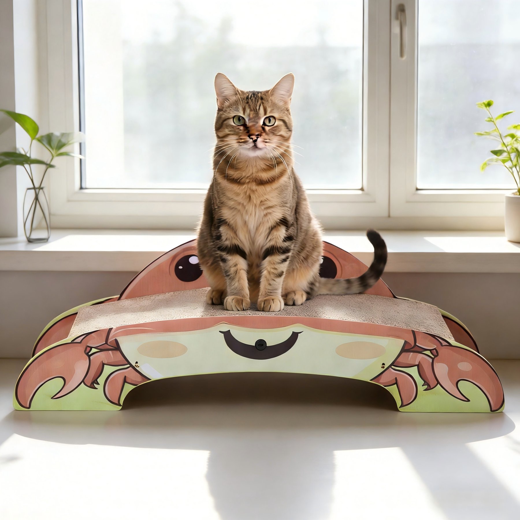 Coziwow Wave Crab-Inspired Cat Scratcher Bed with Catnip, Pink