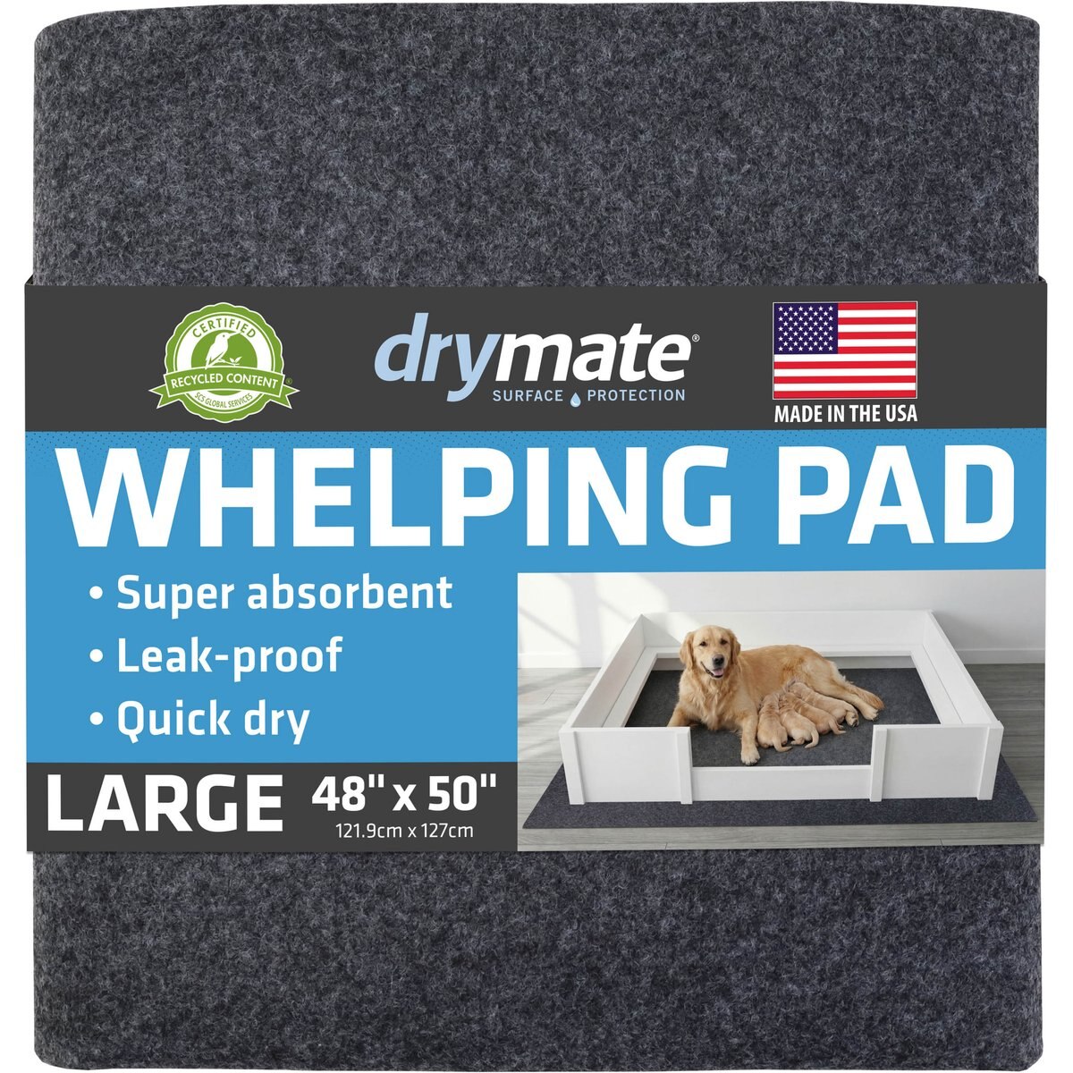 Drymate Dog & Cat Whelping Box Mat, Washable Puppy Training Pee Pad, Large: 48 x 50-in